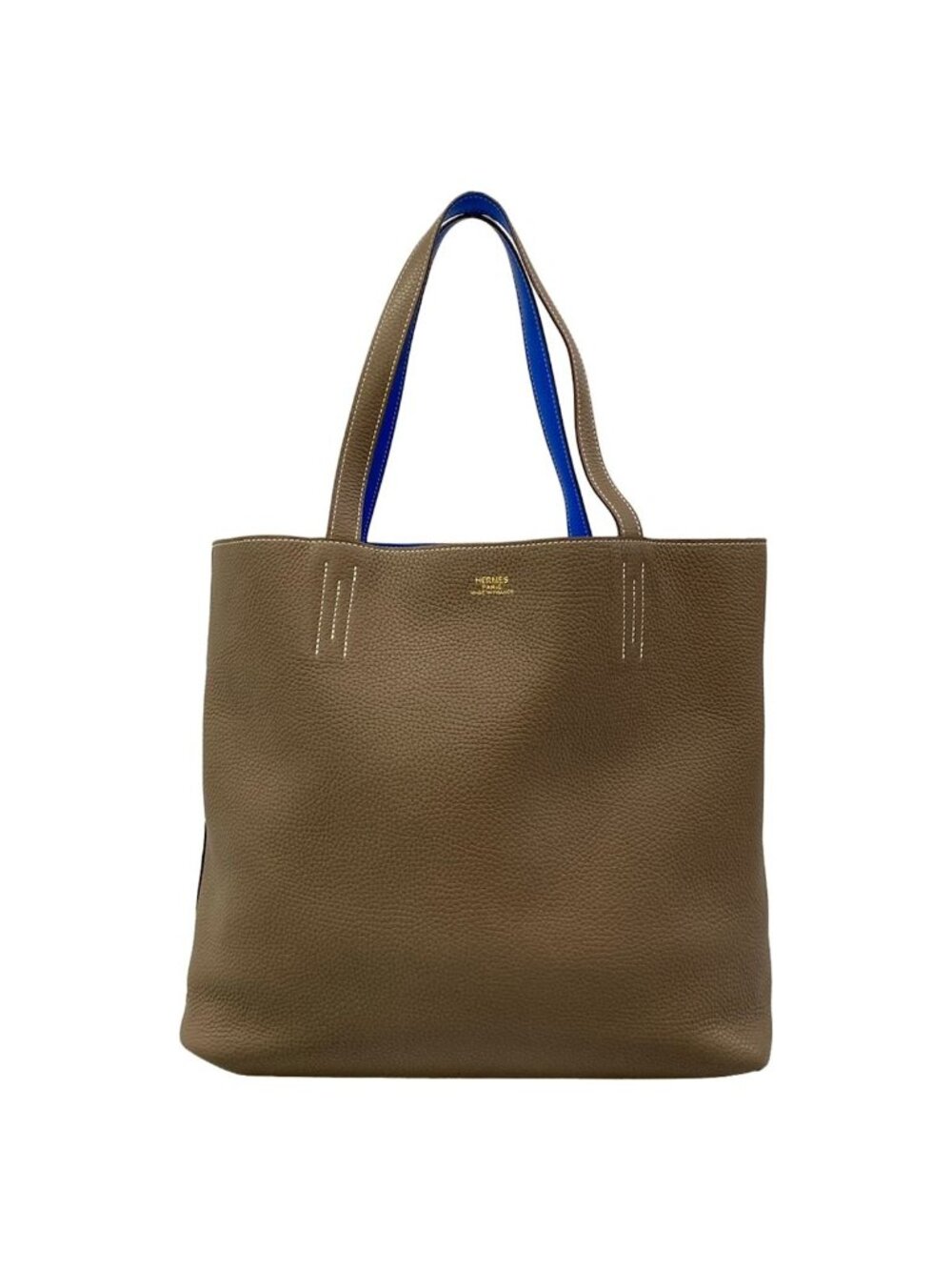 Hermes Tote Bag Double Sens 45 Etoupe Blue Hydra Reversible